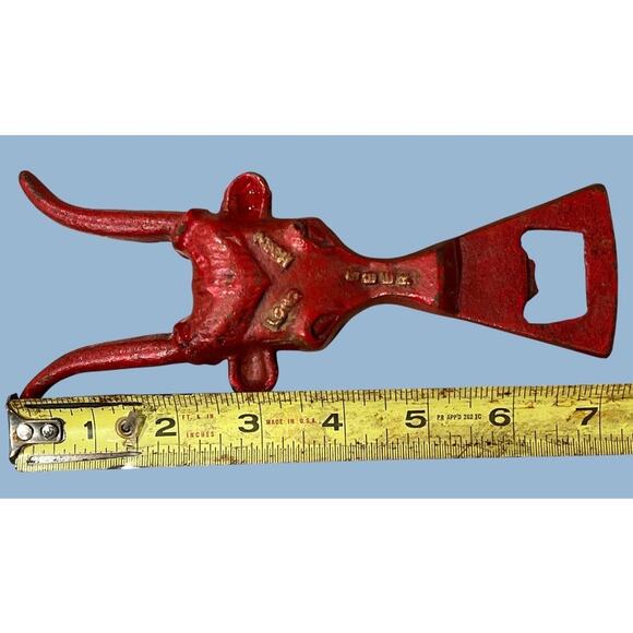 Cast Iron Long Horn Beer Bottle Opener Steer Texas RED Western Collector Retro - Picture 3 of 4